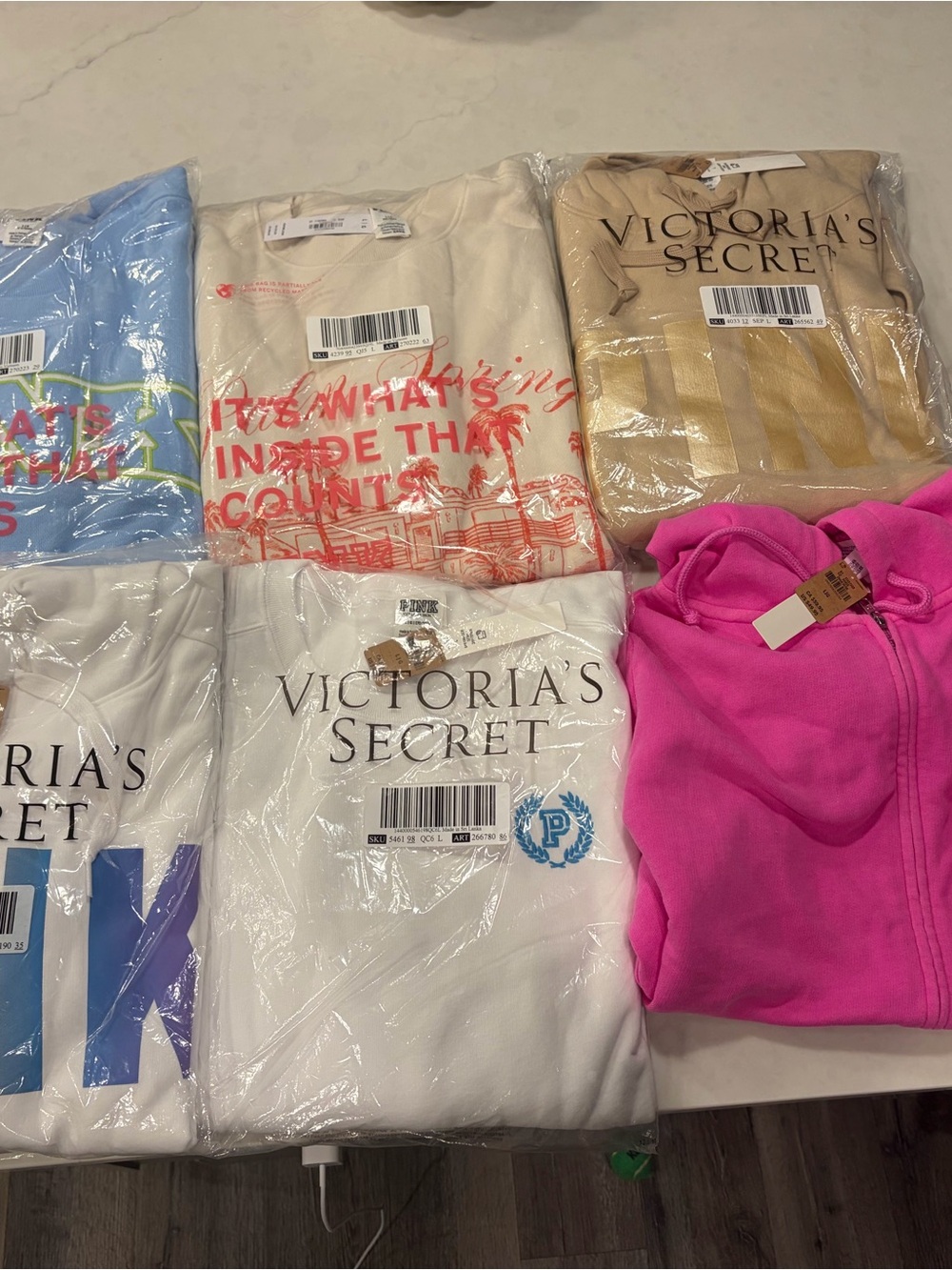 Victoria's Secret Bright Pink Zip-Up Hoodie & Assorted Crew Sweatshirts A1.5